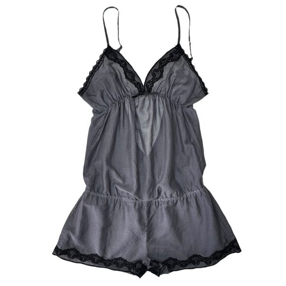Sophie & Me Sexy Romper Teddy Sz.S Grey Adjustable Black Lace Trim Y2K 90s - Picture 10 of 10
